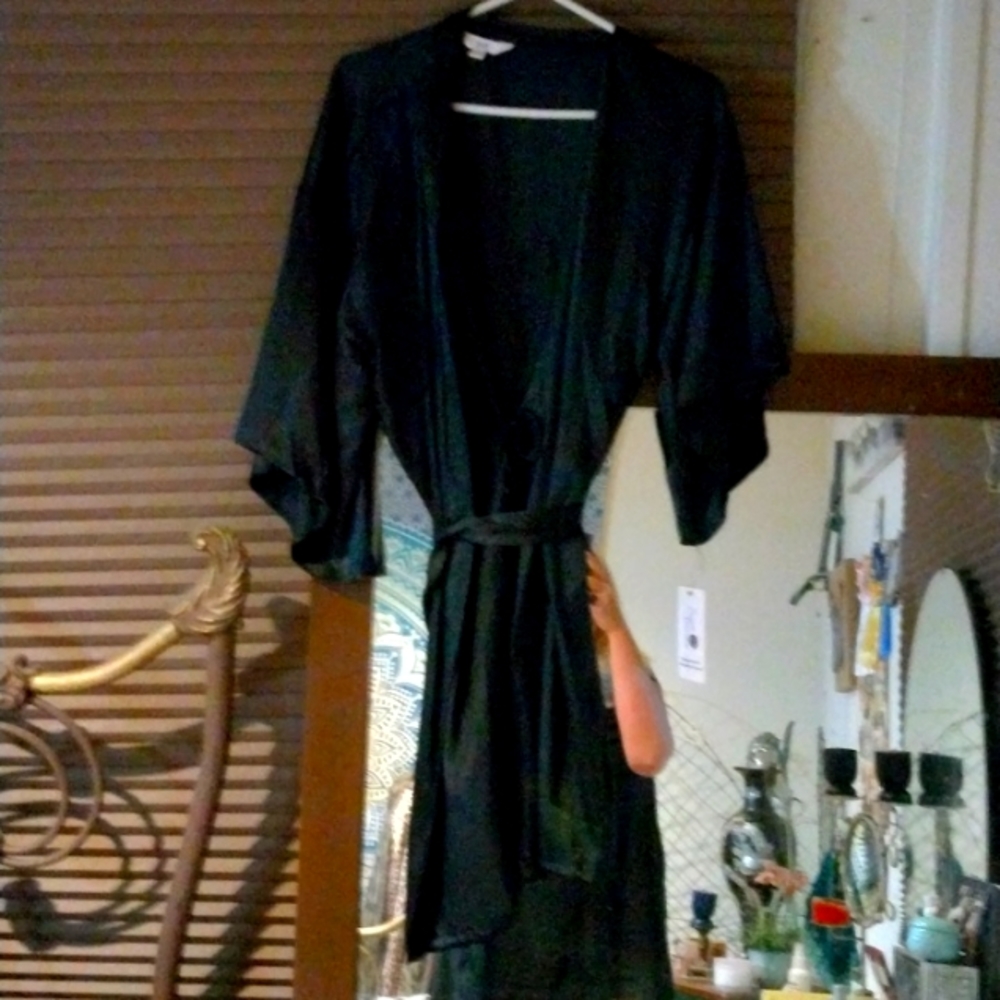 Black satin robe with tags